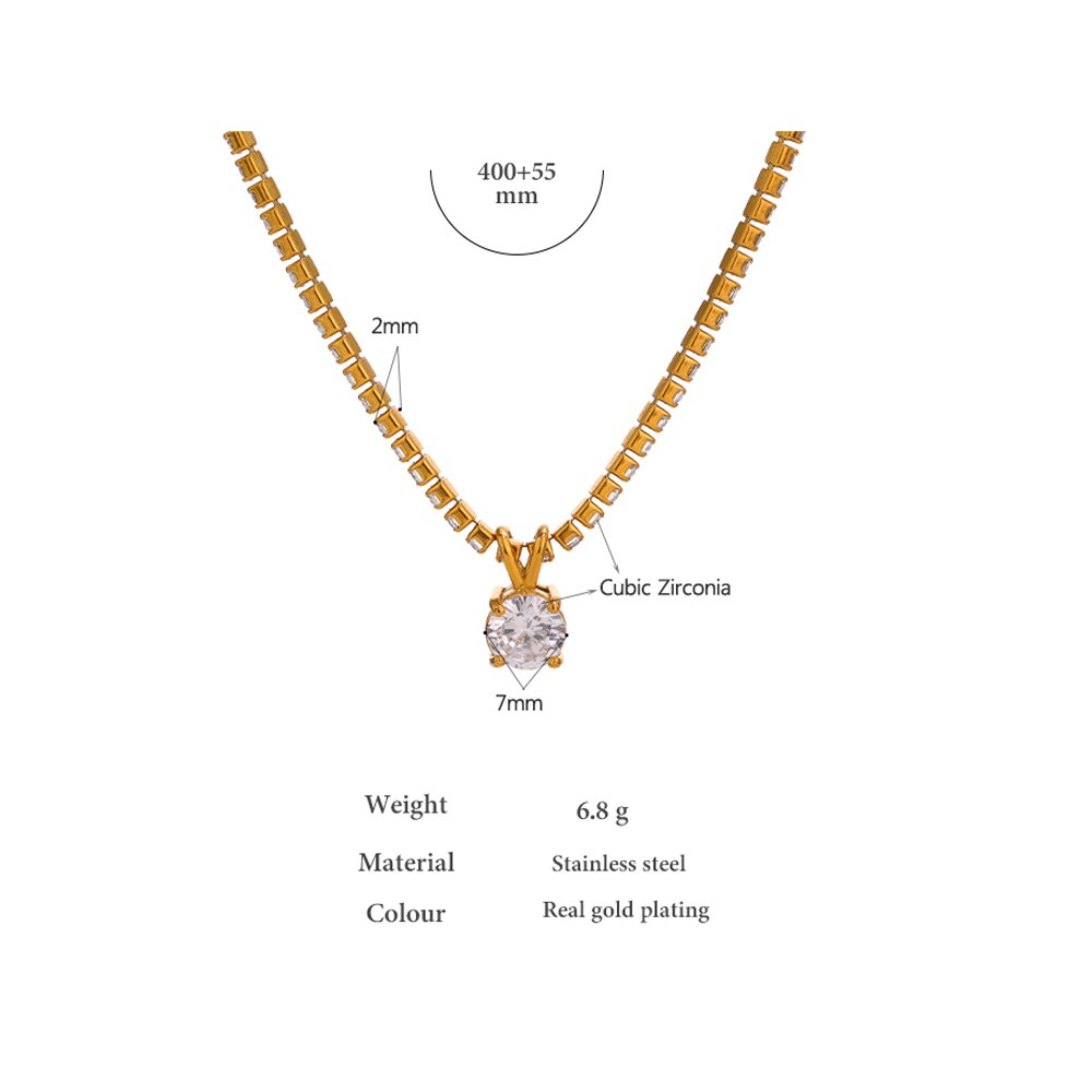 Gold Plated Row Cubic Zirconia Necklace - Boncuque Store