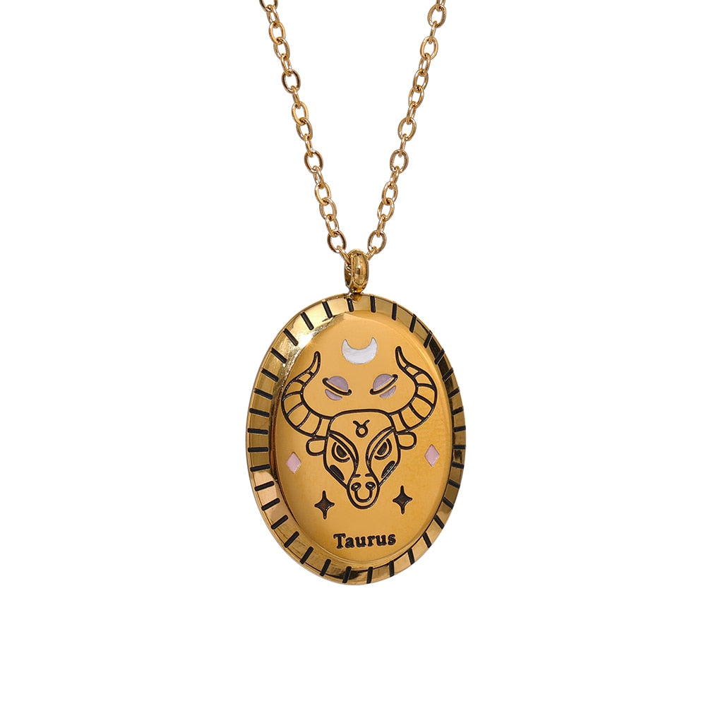 Stainless Steel Zodiac Sign Pendant Necklace 18K Gold Plated - Boncuque Store