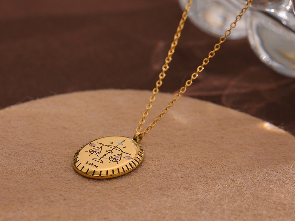 Stainless Steel Zodiac Sign Pendant Necklace 18K Gold Plated - Boncuque Store