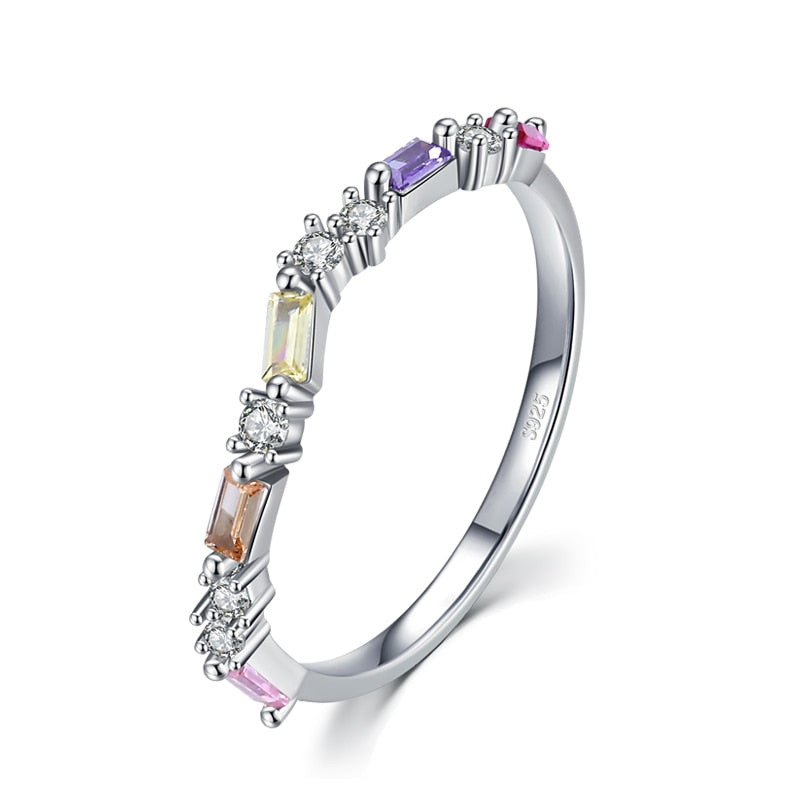 Stackable Enamel Rings Colorful With Cubic Zirconia, Sterling Silver - Boncuque Store