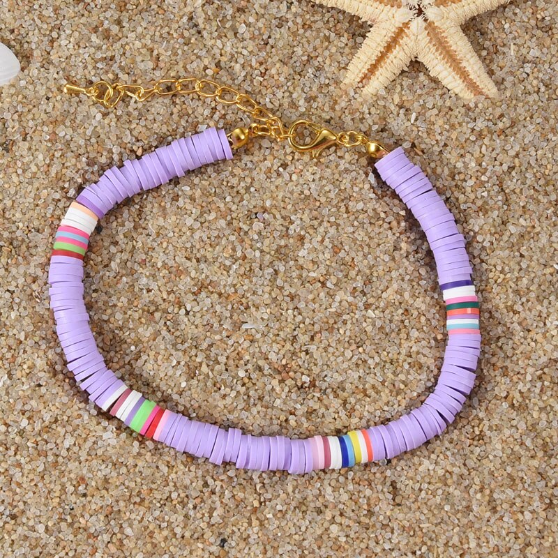 Adjustable Handmade Polymer Clay Discs Anklet Rainbow Color - Boncuque Store