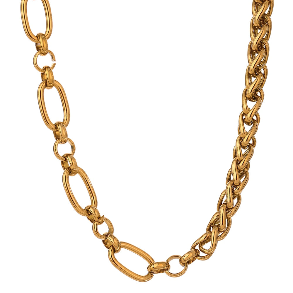 Gold Plated Stainless Steel Thick Chain Necklace, 2 Colors - Boncuque Store