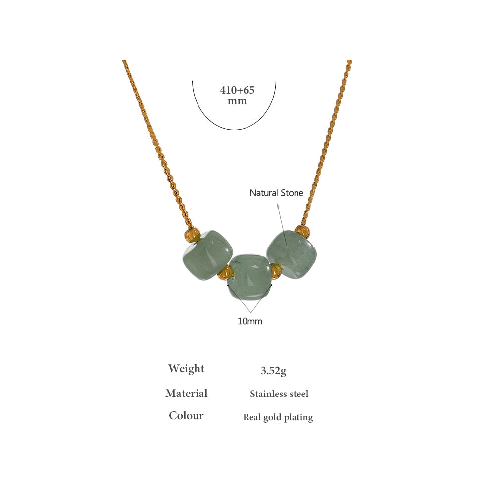 Gold Plated Stainless Steel Necklace With Green Aventurine Stones - Boncuque Store