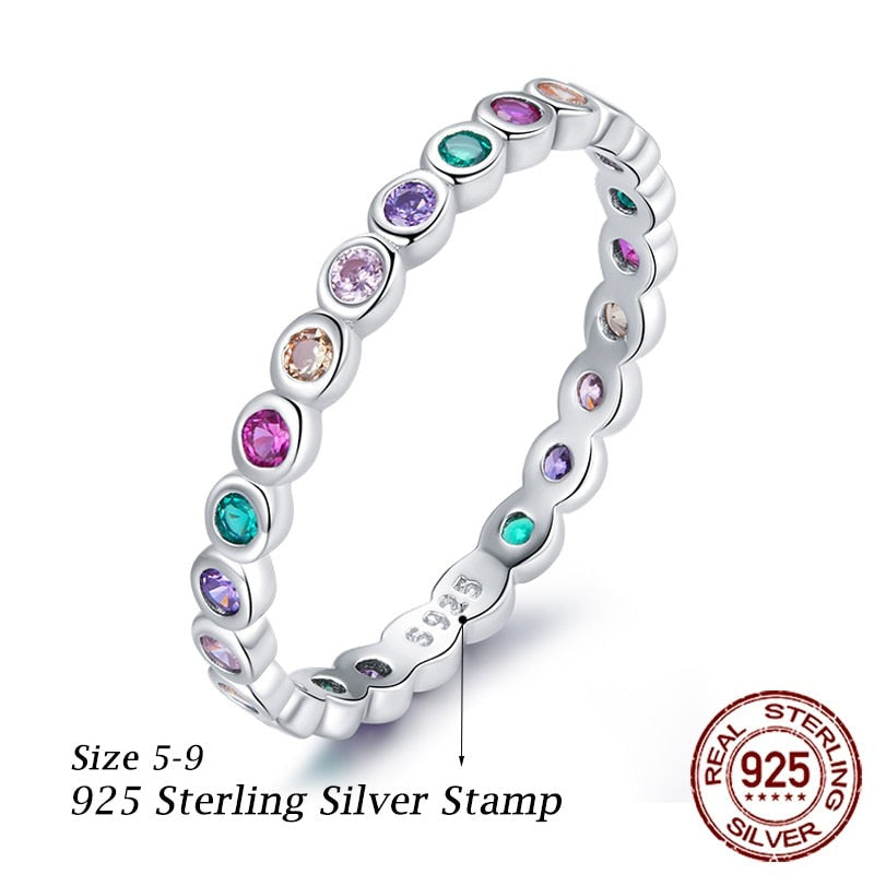 925 Sterling Silver Rings, With Cubic Zirconia Rainbow Colors - Boncuque Store