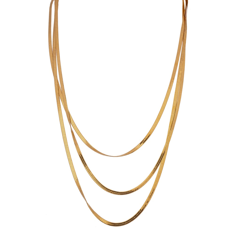 Three Layer Gold Plated Stainless Steel Snake Chain Necklaces - Boncuque Store