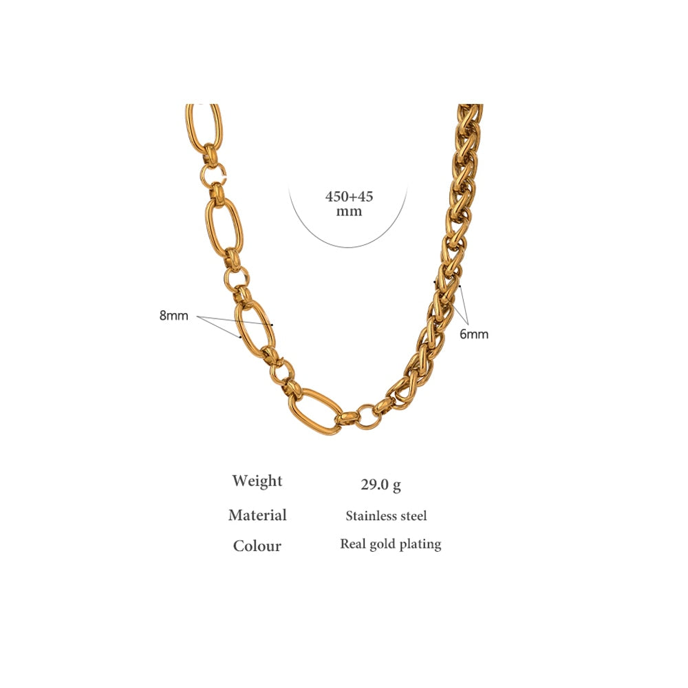 Gold Plated Stainless Steel Thick Chain Necklace, 2 Colors - Boncuque Store