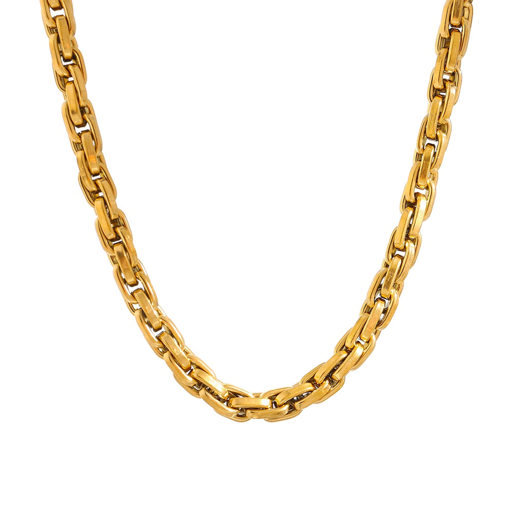 Metal Texture 18 K Gold Plated Stainless Steel Chain Necklace - Boncuque Store