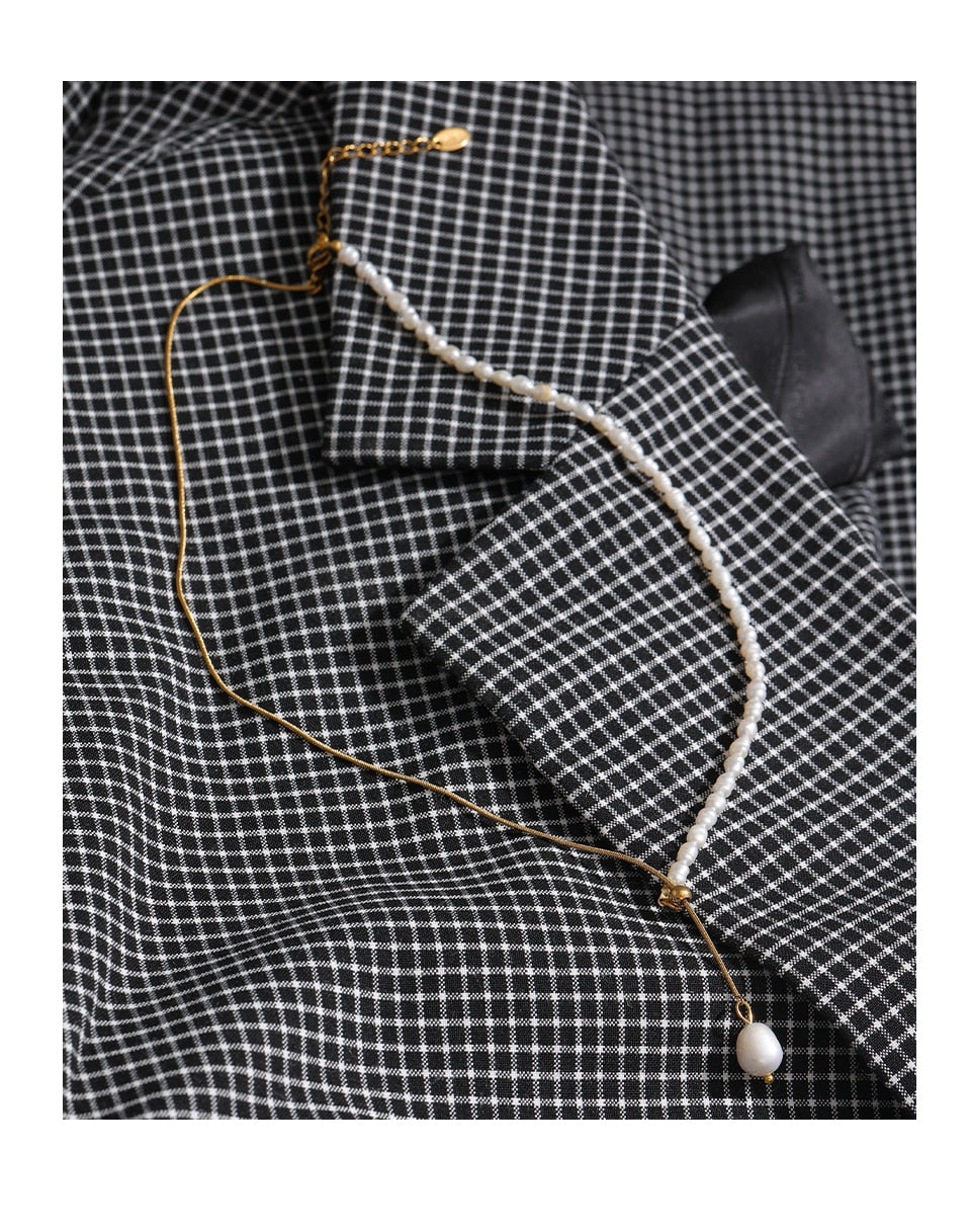 Natty Stainless Steel Natural Pearl Chain Necklace Gold Plated - Boncuque Store