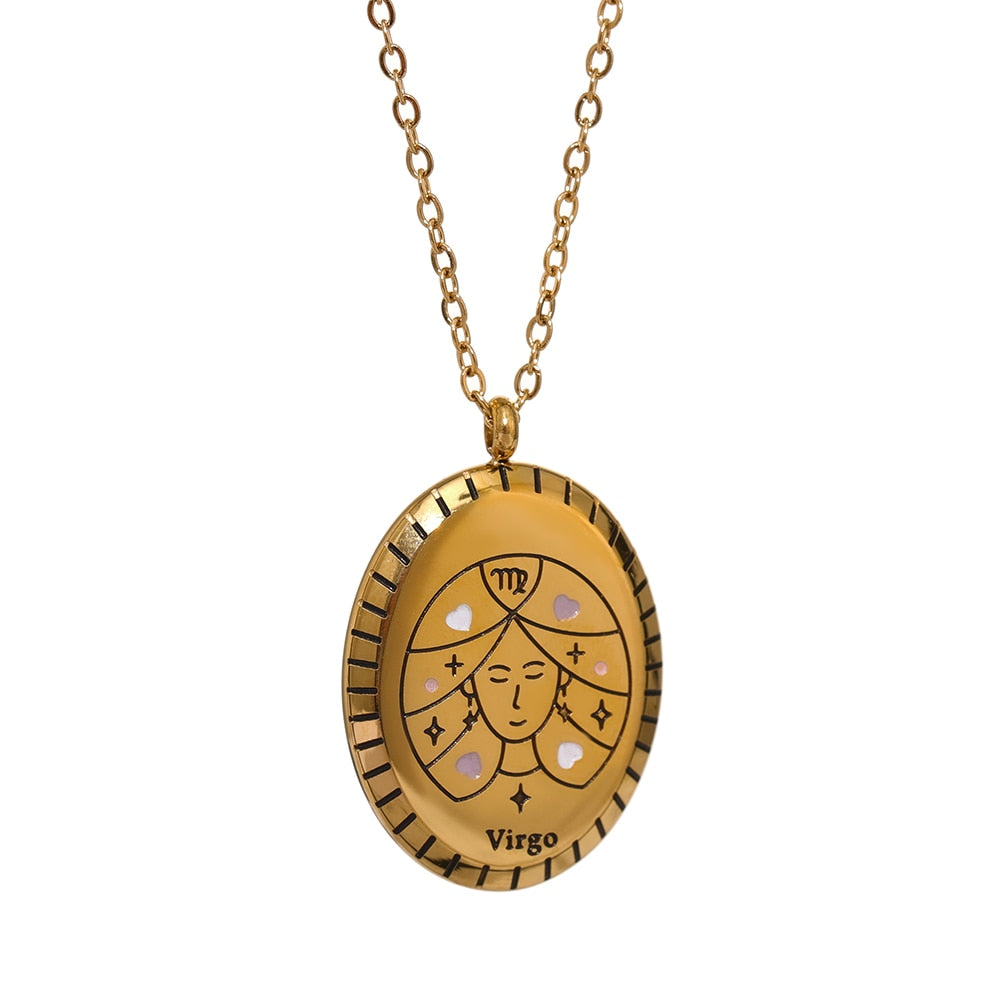 Stainless Steel Zodiac Sign Pendant Necklace 18K Gold Plated - Boncuque Store