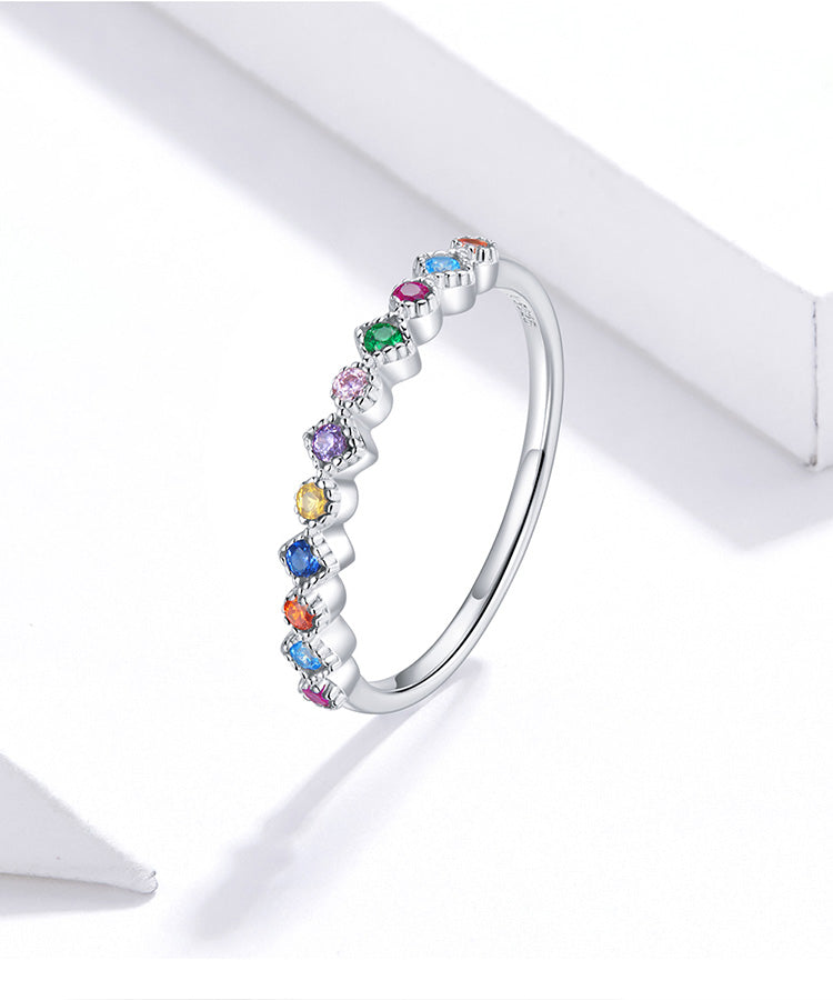 925 Sterling Silver Rings, With Cubic Zirconia Rainbow Colors - Boncuque Store