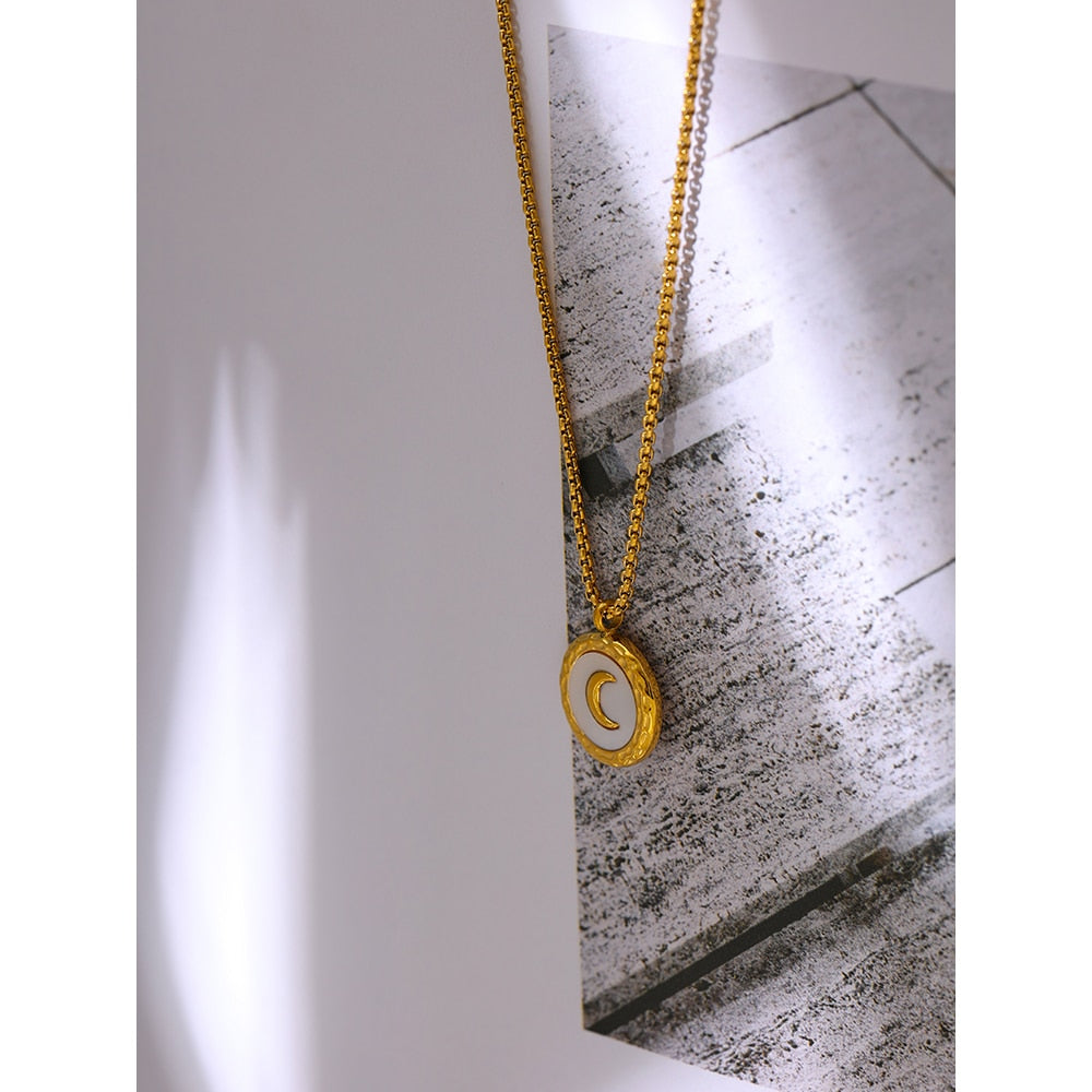 Gold Plated Natural Shell Moon Pendant Necklace - Boncuque Store