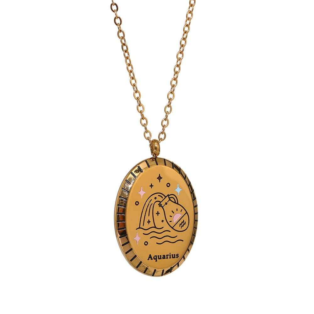 Stainless Steel Zodiac Sign Pendant Necklace 18K Gold Plated - Boncuque Store