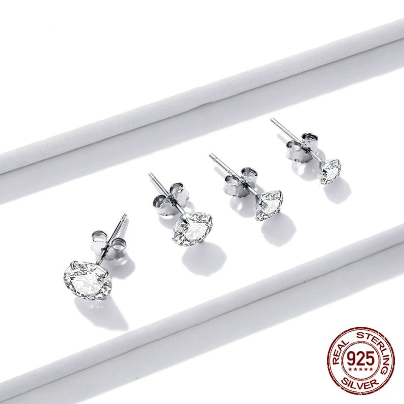 925 Sterling Silver Round Cubic Zirconia Stud Earrings, 4 Colors - Boncuque Store
