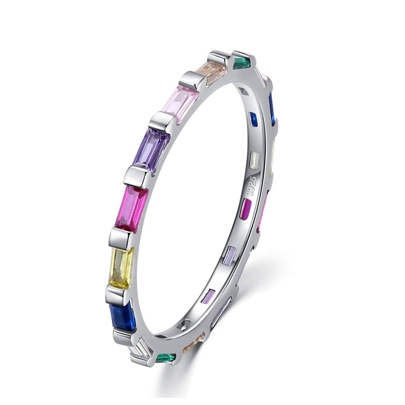 Stackable Enamel Rings Colorful With Cubic Zirconia, Sterling Silver - Boncuque Store