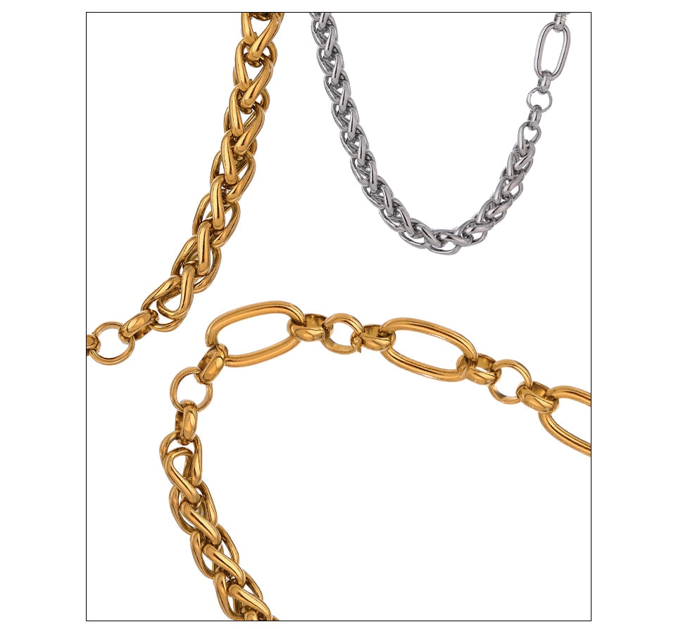 Gold Plated Stainless Steel Thick Chain Necklace, 2 Colors - Boncuque Store