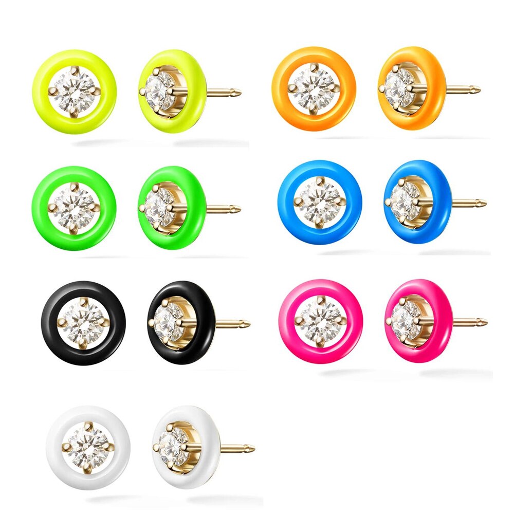 Colorful Neon Enamel Round Cubic Zirconia Stud Earrings - Boncuque Store