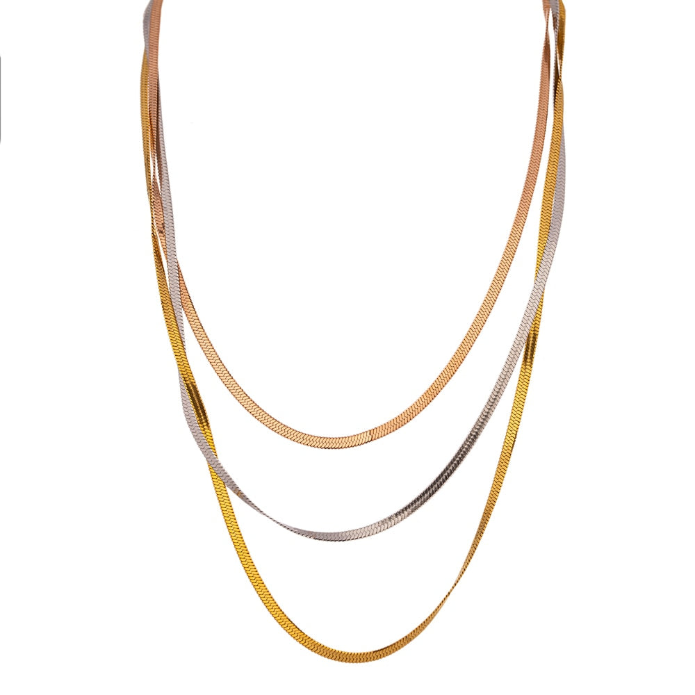 Three Layer Gold Plated Stainless Steel Snake Chain Necklaces - Boncuque Store