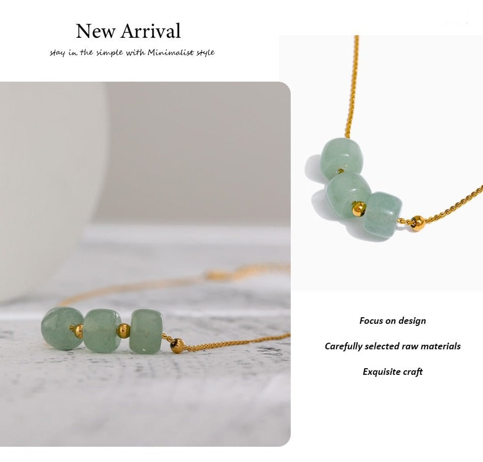 Gold Plated Stainless Steel Necklace With Green Aventurine Stones - Boncuque Store