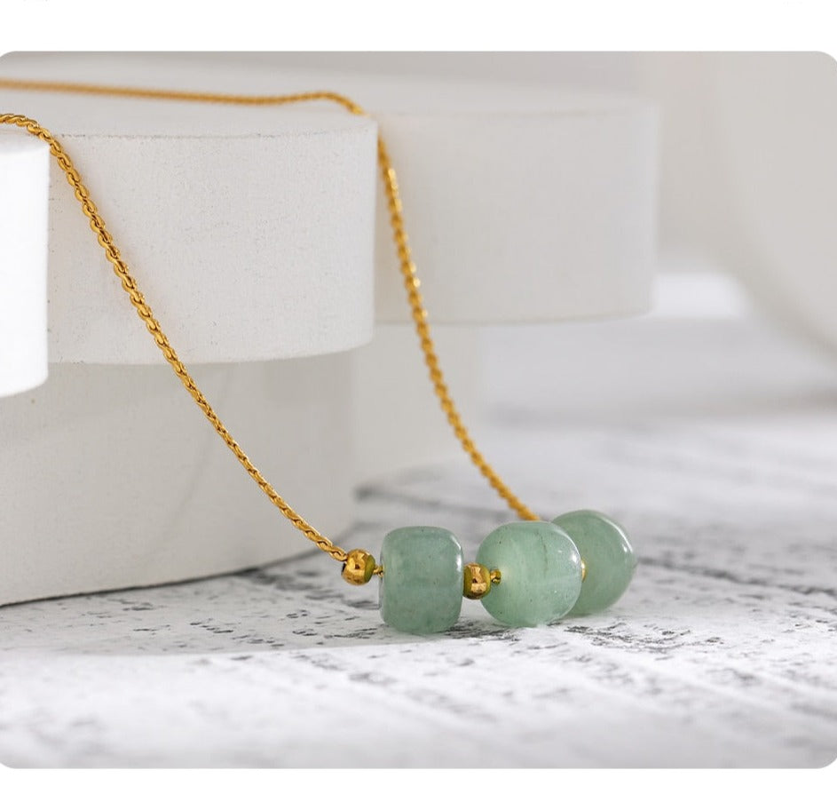 Gold Plated Stainless Steel Necklace With Green Aventurine Stones - Boncuque Store