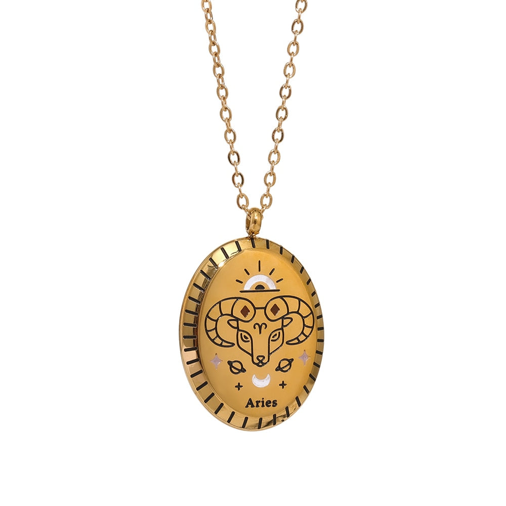 Stainless Steel Zodiac Sign Pendant Necklace 18K Gold Plated - Boncuque Store