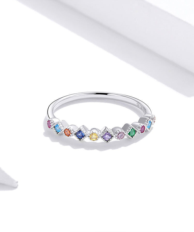 925 Sterling Silver Rings, With Cubic Zirconia Rainbow Colors - Boncuque Store