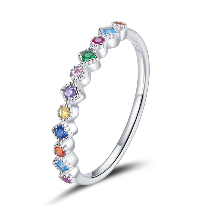 925 Sterling Silver Rings, With Cubic Zirconia Rainbow Colors - Boncuque Store