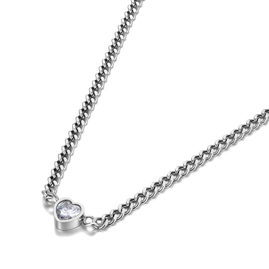 AAA Cubic Zirconia Heart Pendant Necklace Stainless Steel Gold Plated - Boncuque Store