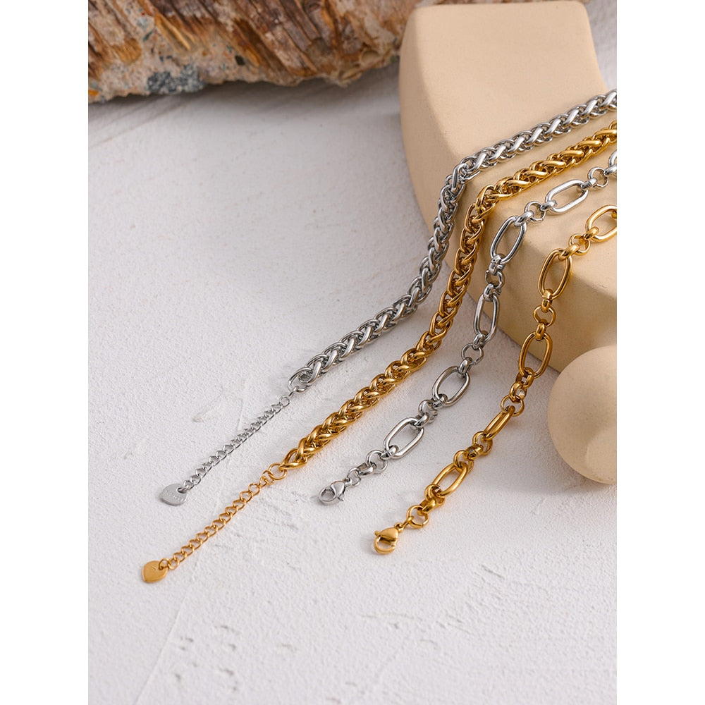 Gold Plated Stainless Steel Thick Chain Necklace, 2 Colors - Boncuque Store