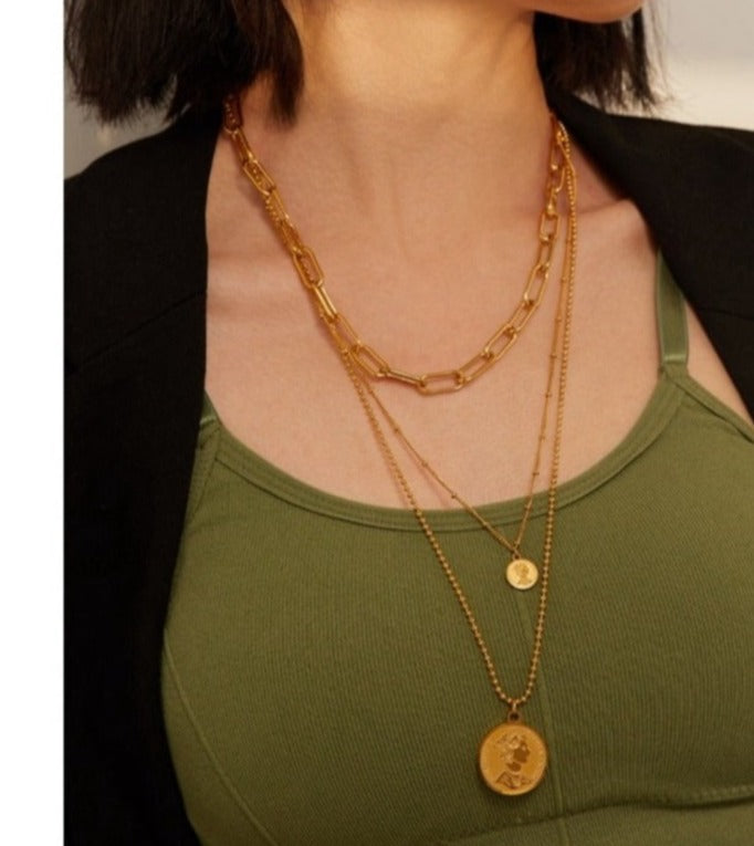 Multi-layer necklace gold plated