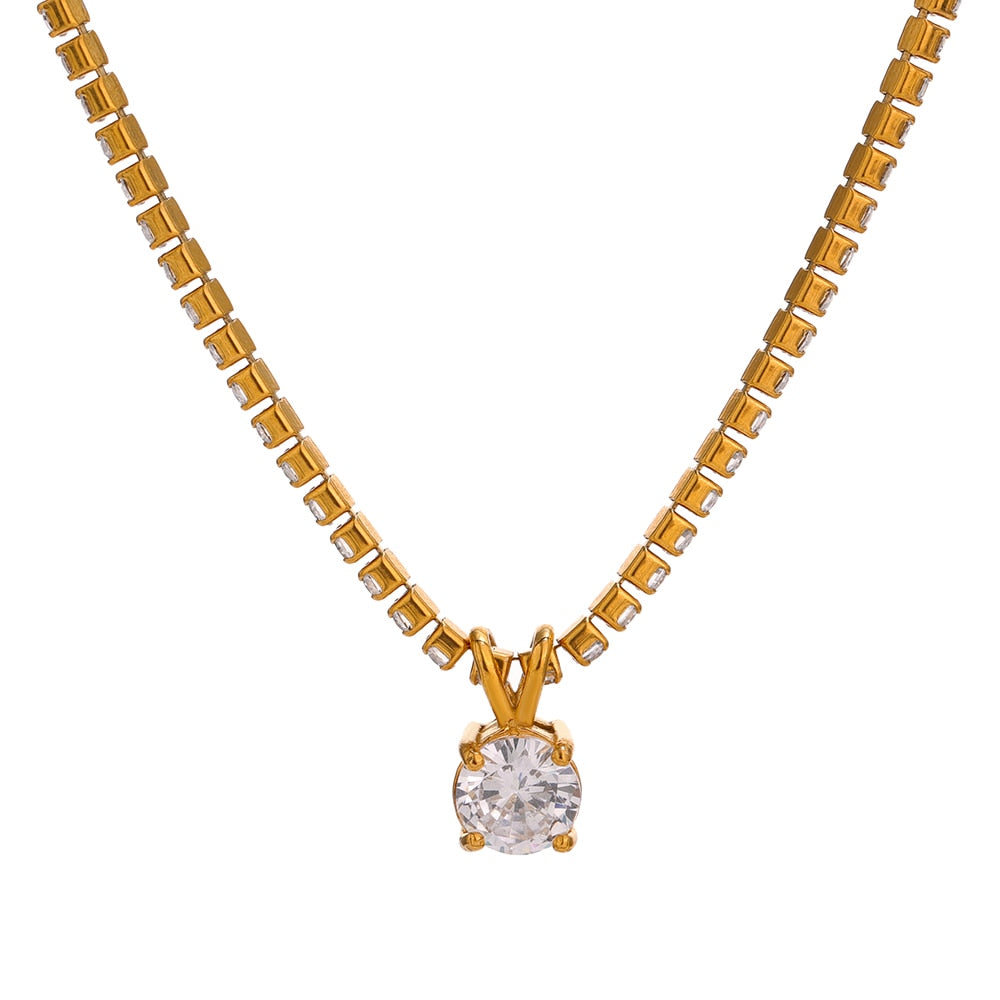 Gold Plated Row Cubic Zirconia Necklace - Boncuque Store