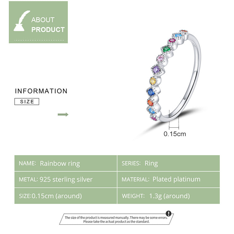 925 Sterling Silver Rings, With Cubic Zirconia Rainbow Colors - Boncuque Store