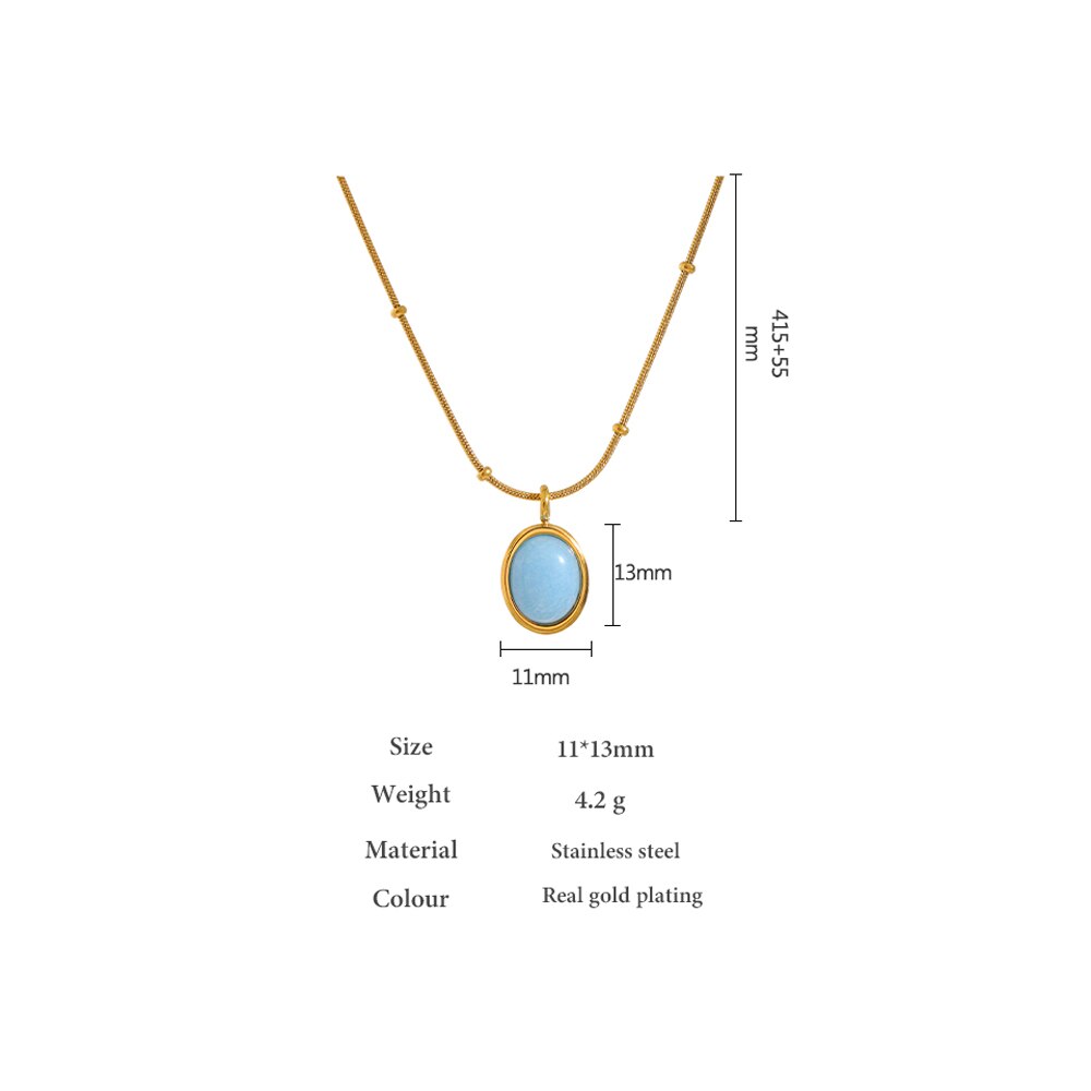 Stainless Steel Gold Plated Blue Natural Stone Pendant Necklace - Boncuque Store