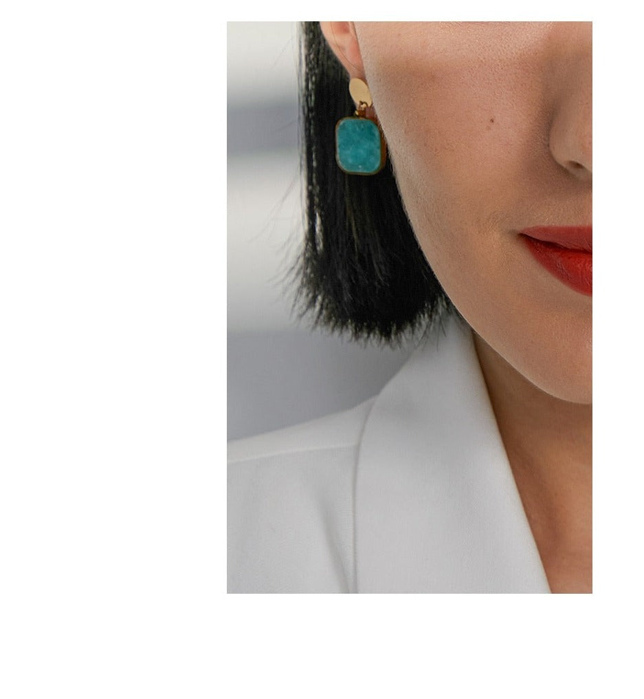 Drop Earrings With Turquoise Natural Stone, Gold Plated - Boncuque Store