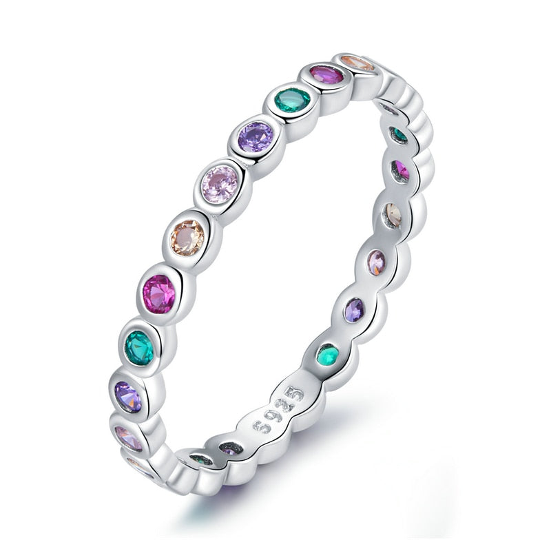 925 Sterling Silver Rings, With Cubic Zirconia Rainbow Colors - Boncuque Store