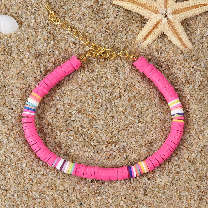 Adjustable Handmade Polymer Clay Discs Anklet Rainbow Color - Boncuque Store