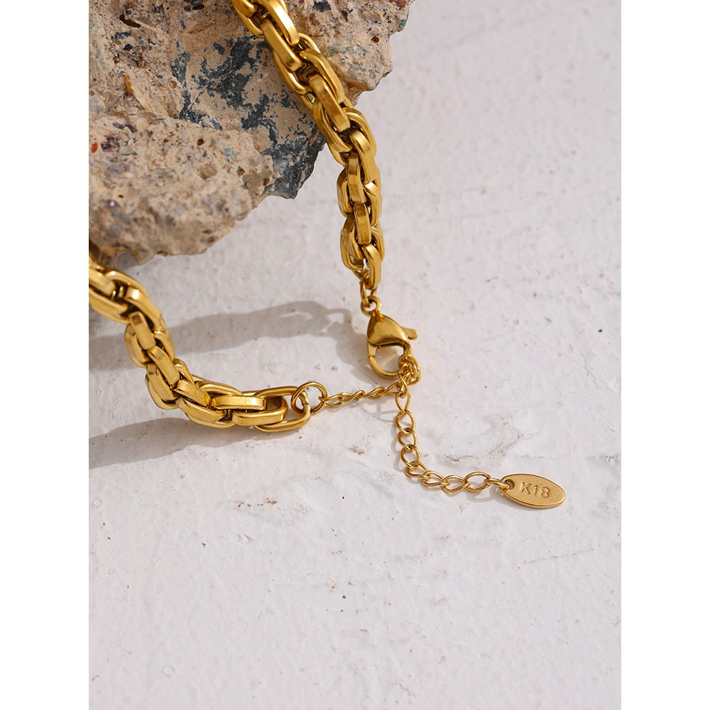 Metal Texture 18 K Gold Plated Stainless Steel Chain Necklace - Boncuque Store