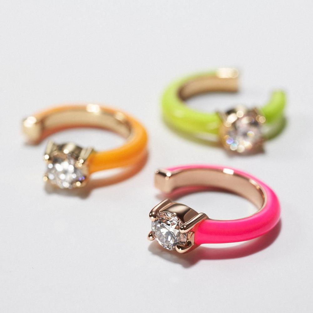 Colorful Enamel Cubic Zirconia Clip Earrings, 7 Colors - Boncuque Store