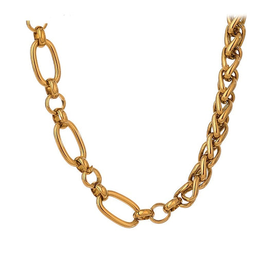 Gold Plated Stainless Steel Thick Chain Necklace, 2 Colors - Boncuque Store