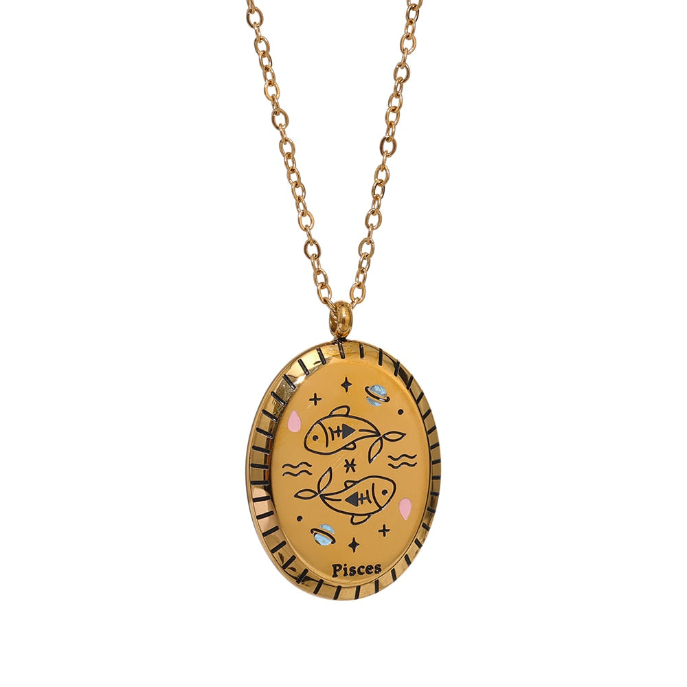 Stainless Steel Zodiac Sign Pendant Necklace 18K Gold Plated - Boncuque Store