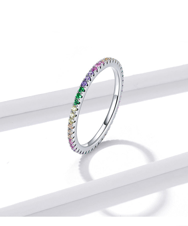 925 Sterling Silver Rings, With Cubic Zirconia Rainbow Colors - Boncuque Store