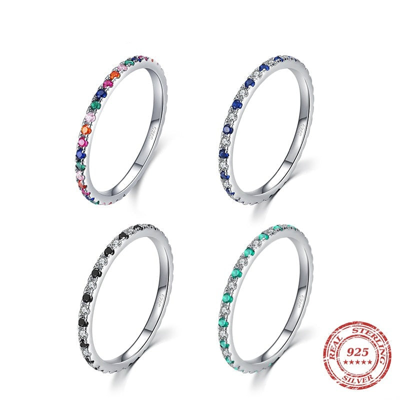 Stackable Enamel Rings Colorful With Cubic Zirconia, Sterling Silver - Boncuque Store