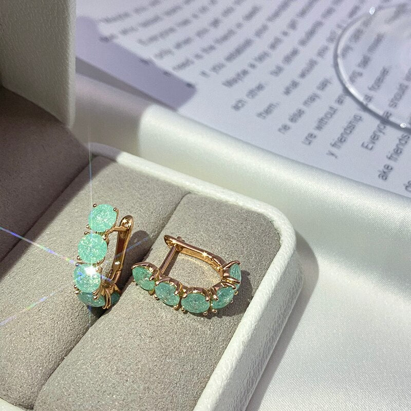 585 Rose Gold Drop Earrings Emerald Rounded Natural Zircon - Boncuque Store