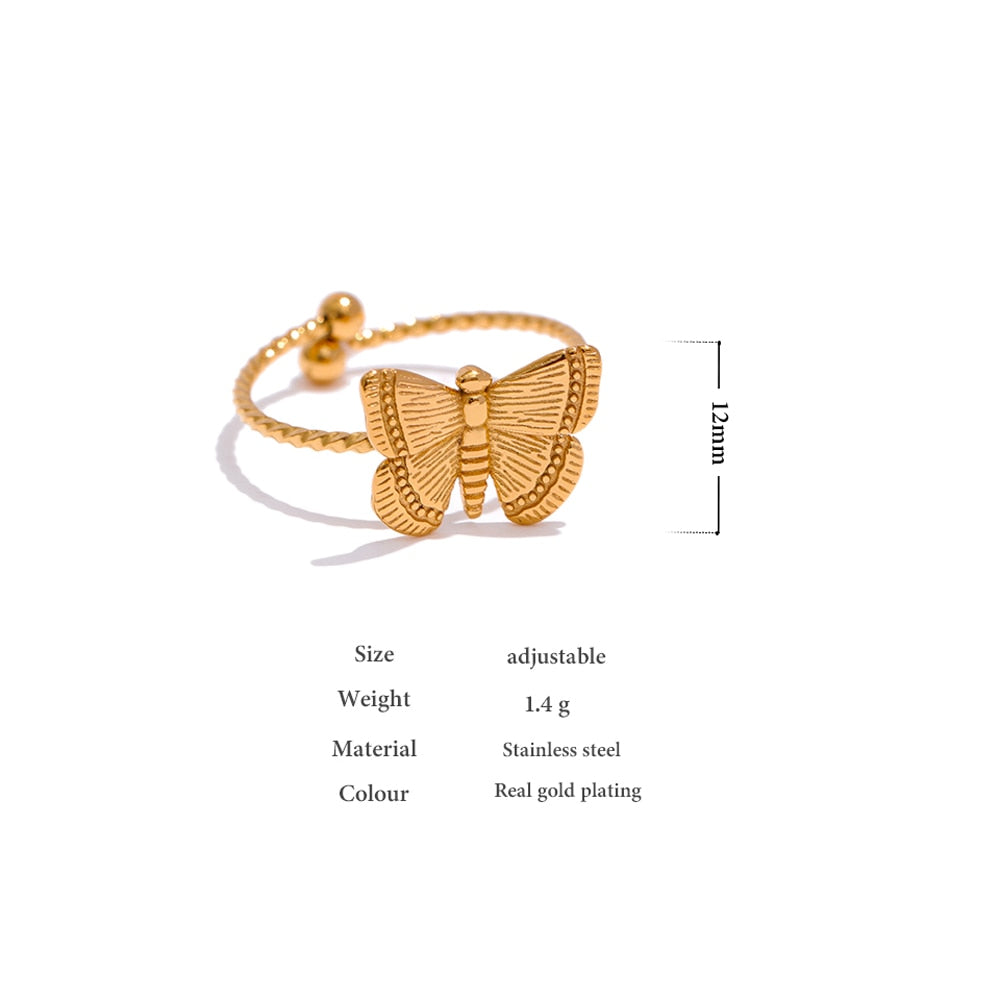Cute & Stylish Butterfly Ring With Texture, Gold Plated - Boncuque Store
