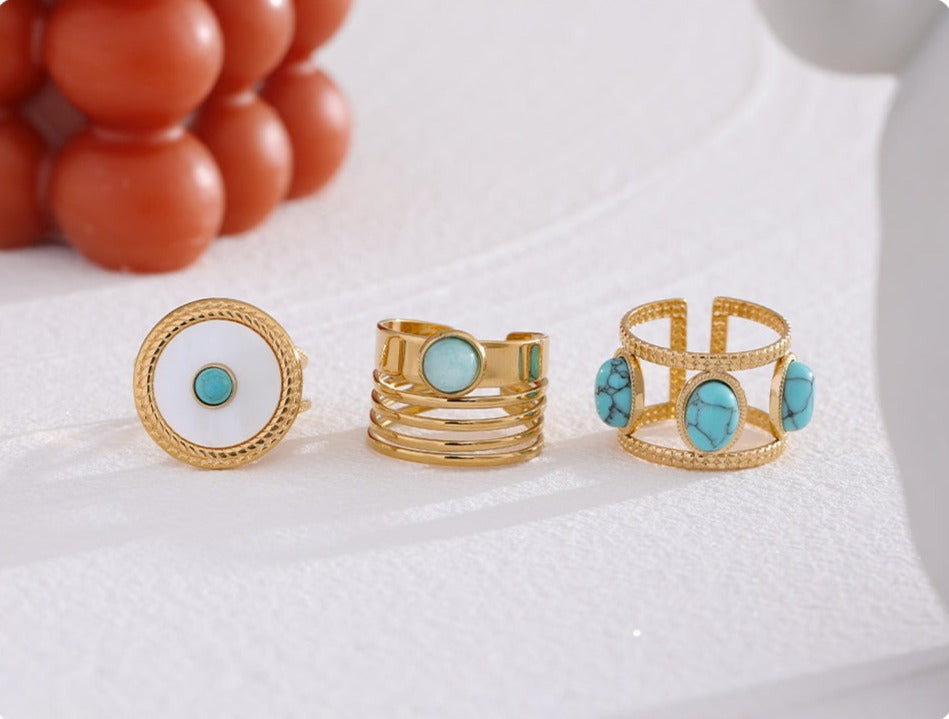 Adjustable Turquoise Stone Gold Color Stainless Steel Ring - Boncuque Store