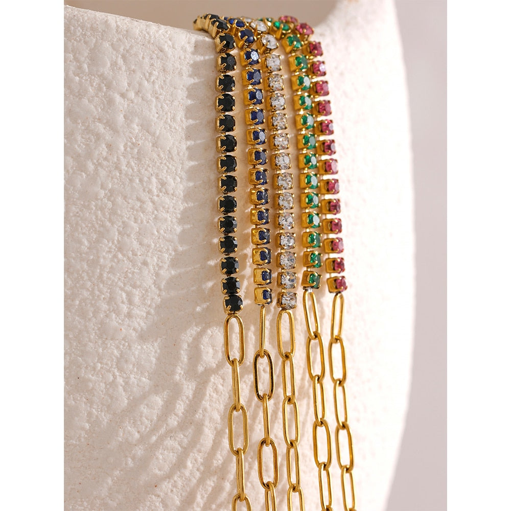 Gold Plated Stainless Steel Cubic Zirconia Bracelets, 5 Variants - Boncuque Store