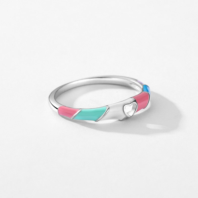 Enamel Colorful Hollow Heart Ring, 925 Sterling Silver - Boncuque Store