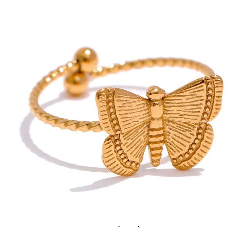 Cute & Stylish Butterfly Ring With Texture, Gold Plated - Boncuque Store