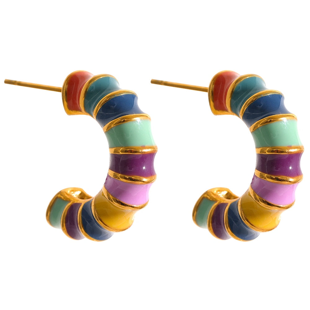 Enamel Stainless Steel Colorful Hoop Earrings - Boncuque Store