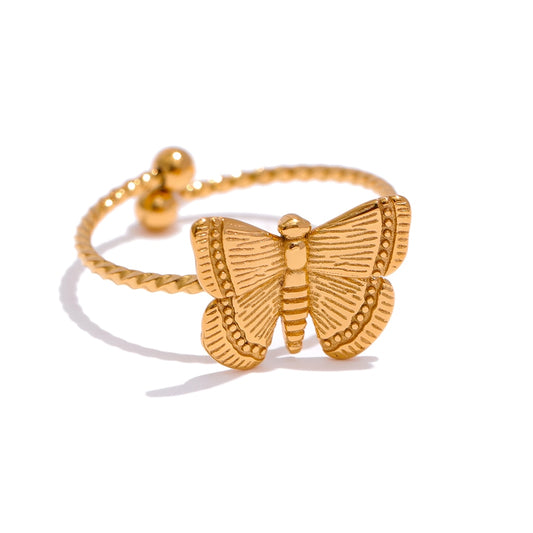 Cute & Stylish Butterfly Ring With Texture, Gold Plated - Boncuque Store