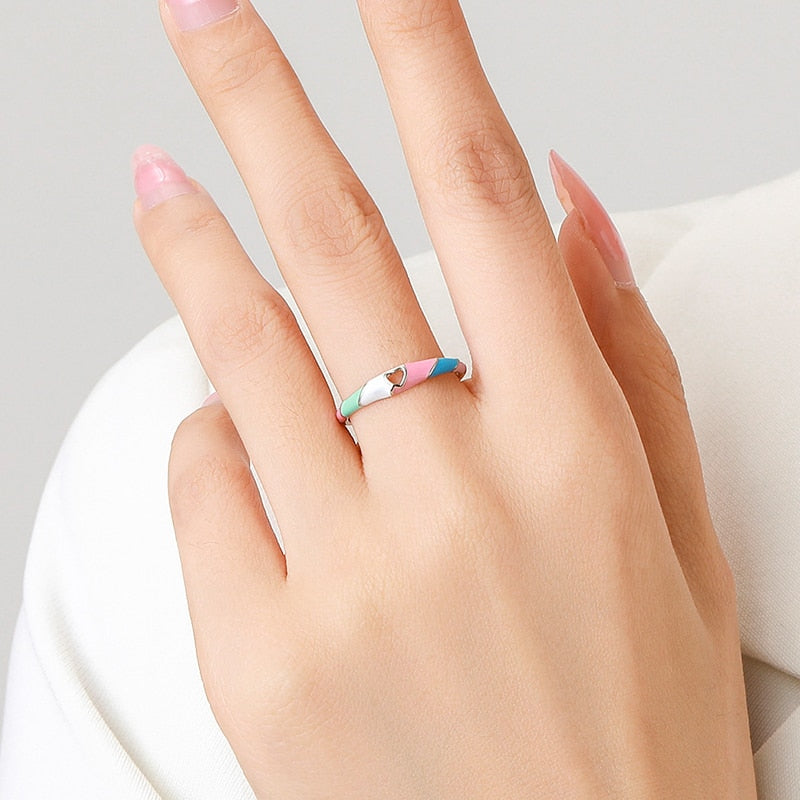 Enamel Colorful Hollow Heart Ring, 925 Sterling Silver - Boncuque Store